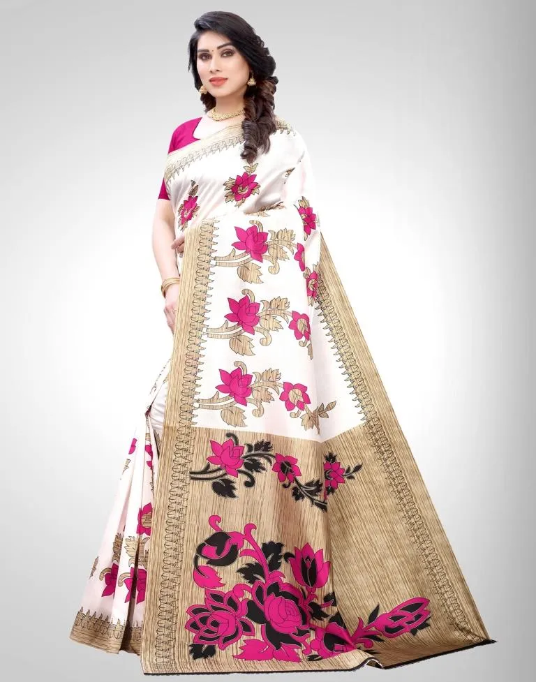 White Coloured Poly Silk Printed Partywear saree