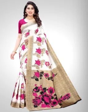 White Coloured Poly Silk Printed Partywear saree