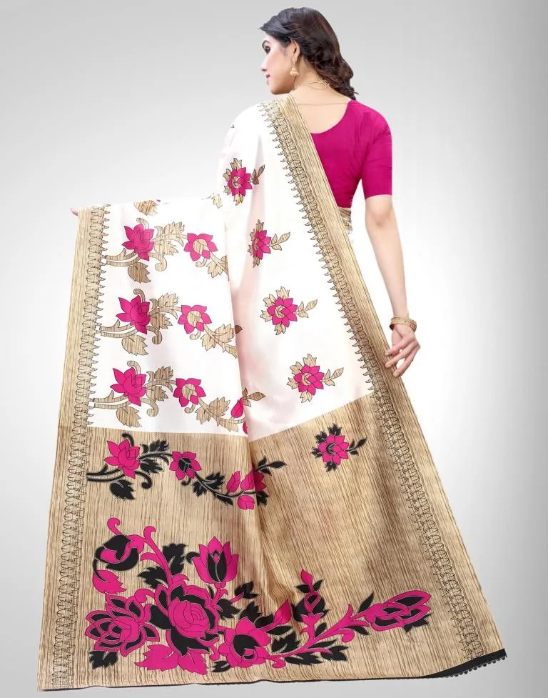 White Coloured Poly Silk Printed Partywear saree