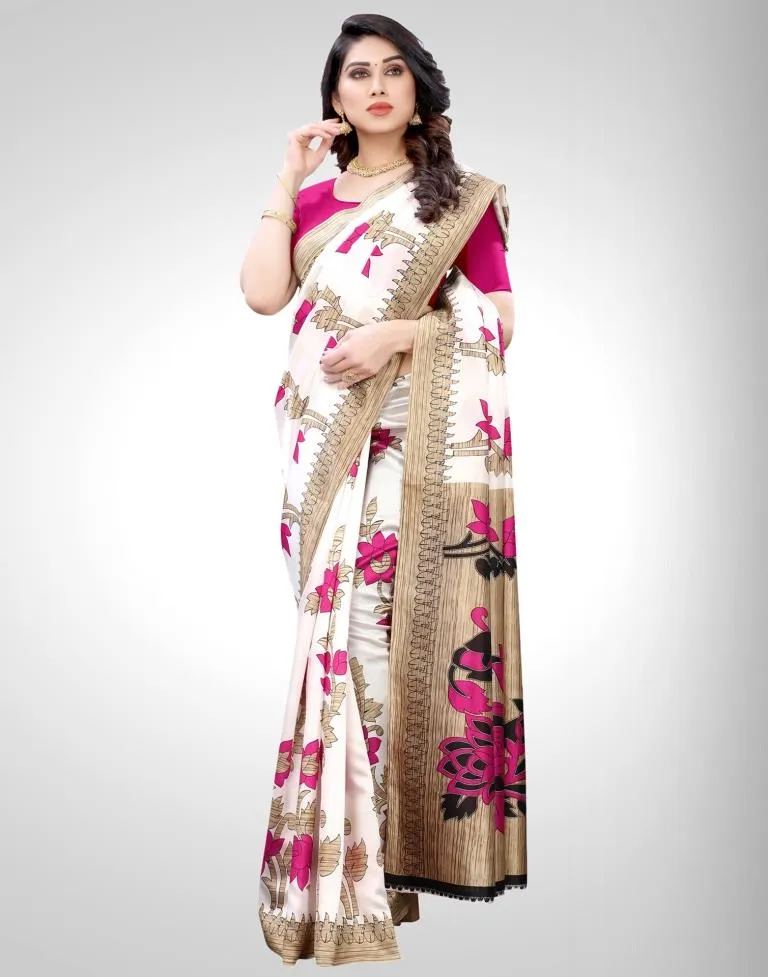 White Coloured Poly Silk Printed Partywear saree