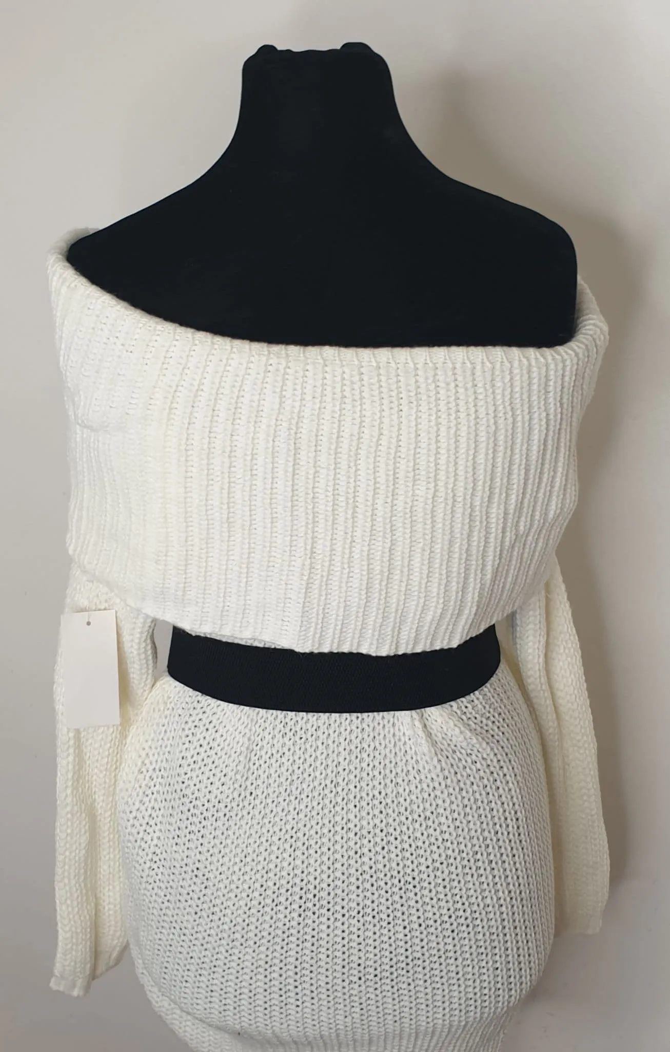 White Off -The Shoulder Knitted Jumper Dress.