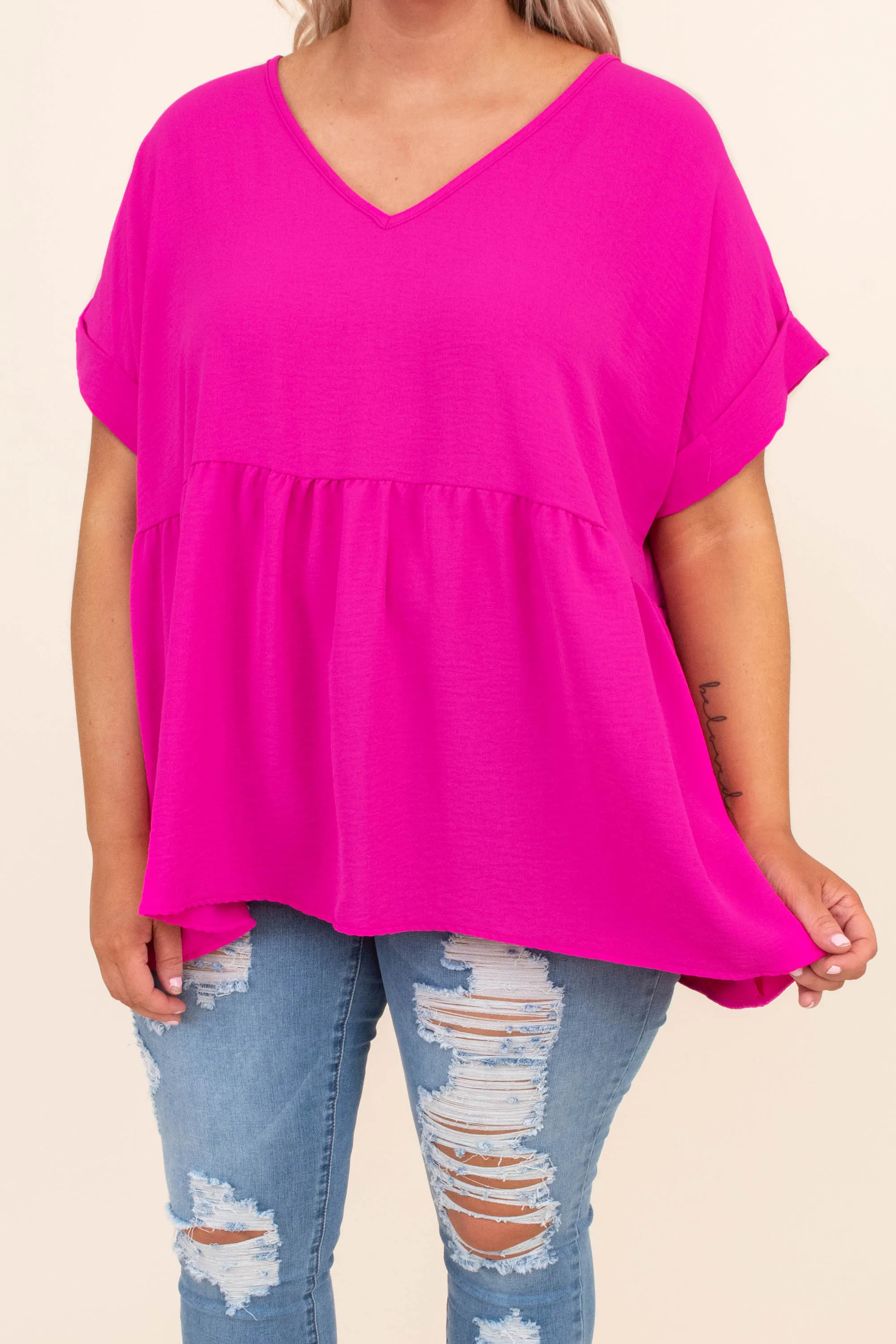 Wide Eyed Gaze Top, Hot Pink