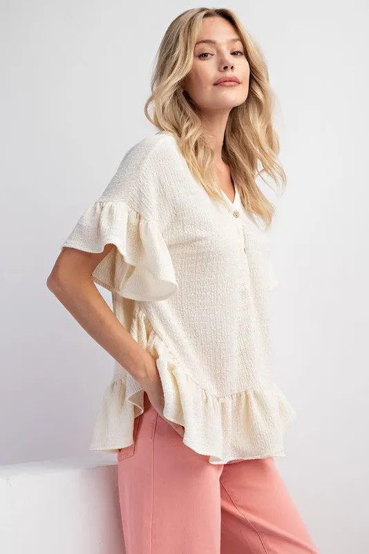 Wing Sleeves Textured Knit Babydoll Tunic