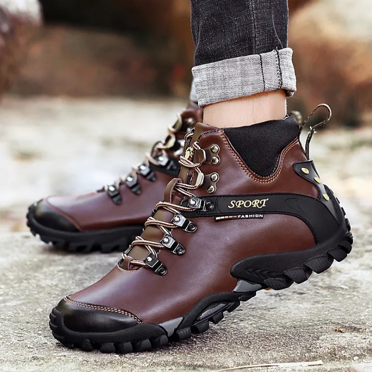 Winter Boots With Fur Casual Warm Snow Leather Work Boots Men