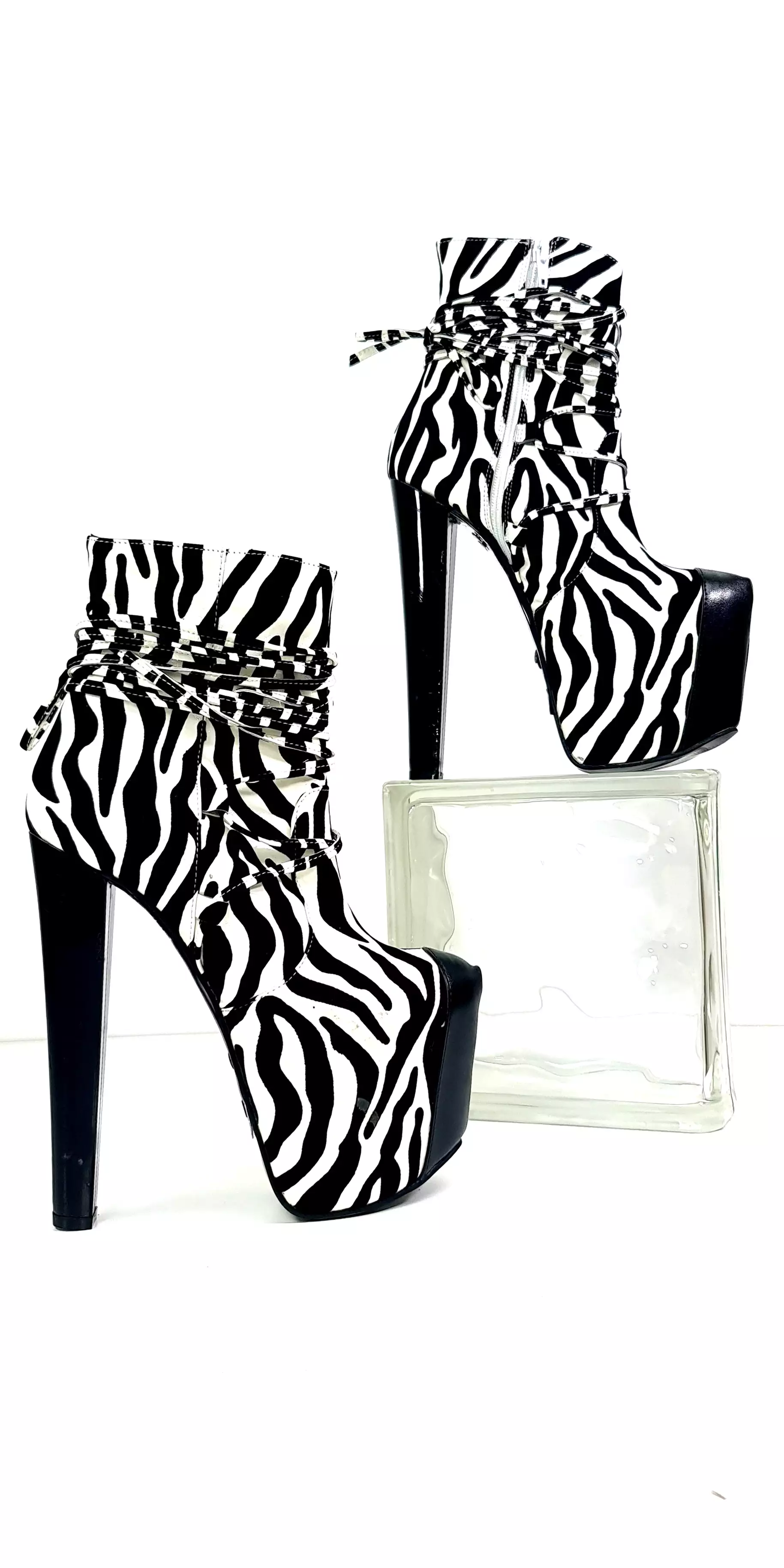 Zebra Print Chunky High Heel Ankle Boots