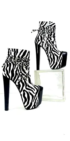 Zebra Print Chunky High Heel Ankle Boots